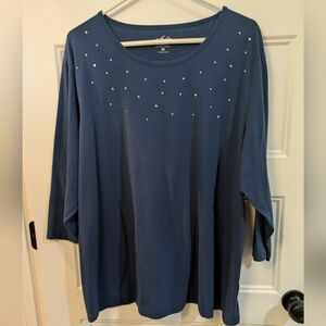 chic Navy Long Sleeve Tee with Rhinestone Accents